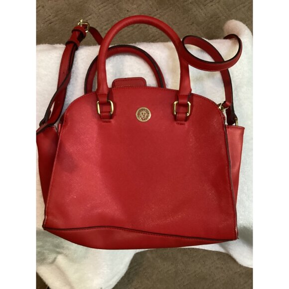 Anne Klein Red Leather Satchel Bag W/Dual Handles & Adjustable Crossbody Strap - Picture 1 of 7